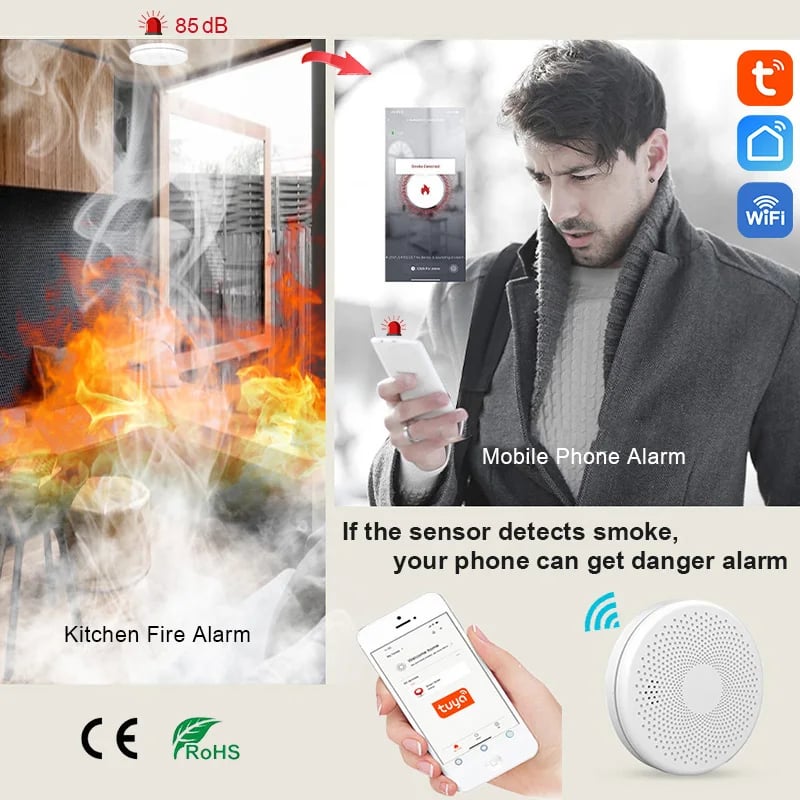 2 in 1 Version WiFi Tuya Smart Co & Smoke Detector