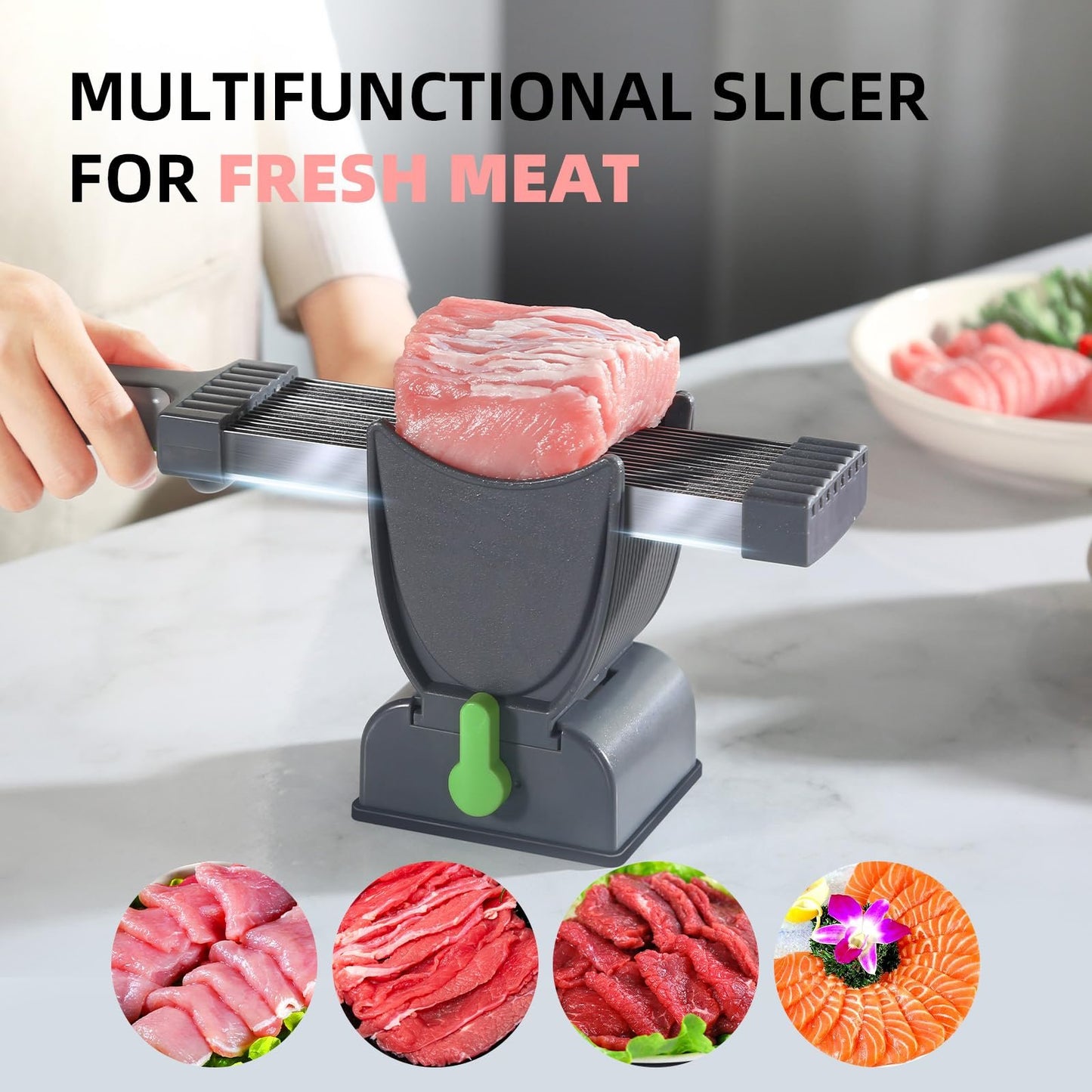 Meat Slicer For Fresh Raw Meat, Adjustable Thickness 2 Or 4 Mm, 17-In-1 Stainless Steel Meat Cleaver Kitchen Knife