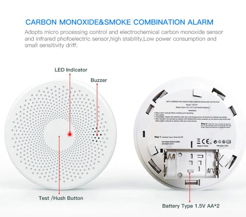 2 in 1 Version WiFi Tuya Smart Co & Smoke Detector