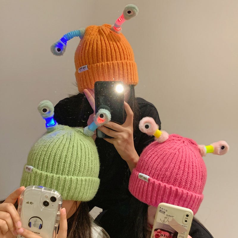 🔥Winter Parent-Child Cute Glowing Little Monster Knit Hat