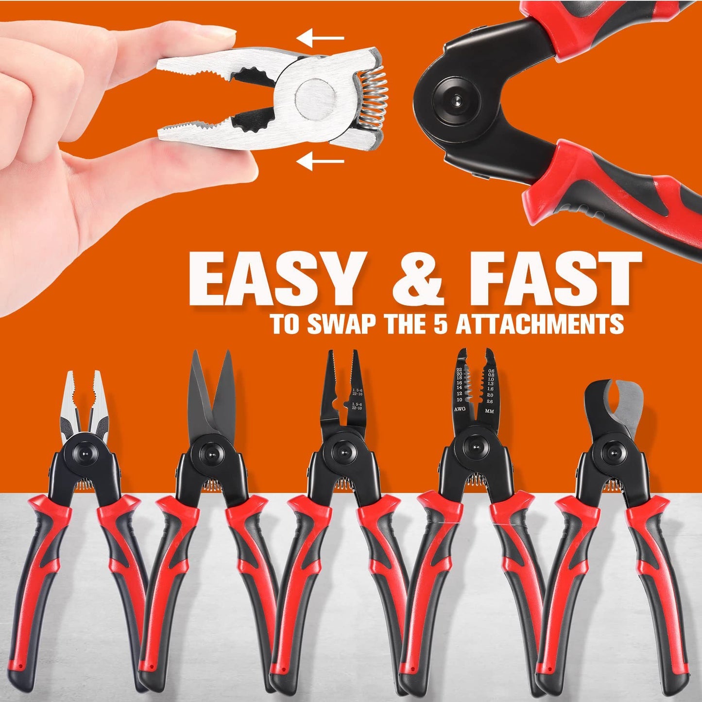 🔥Multifunctional 5-in-1 Interchangeable Head Pliers Tool Set(🛒Free Shipping)