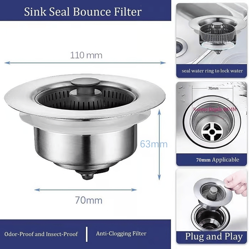 New Upgraded Sink Bounce Core Drain Strainer