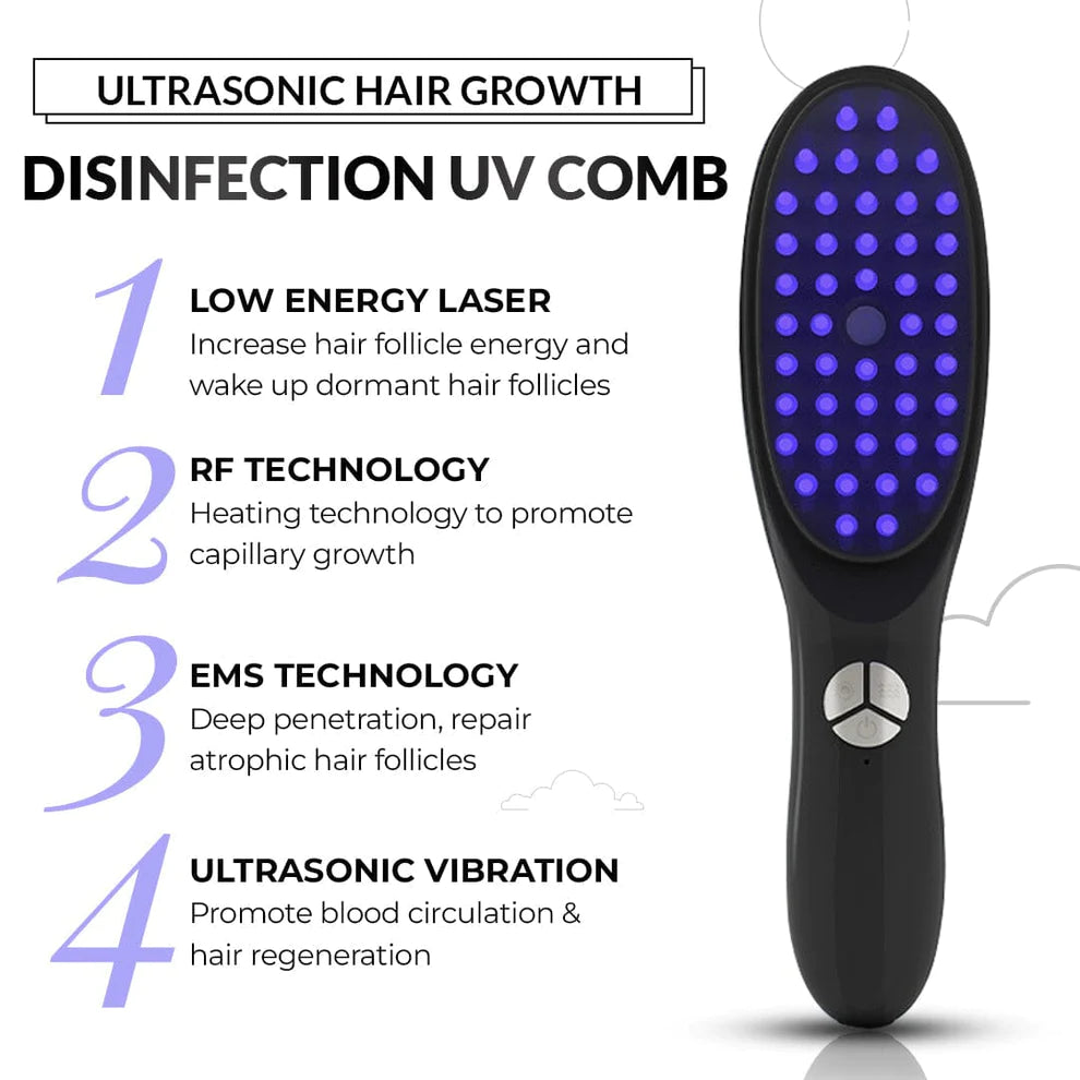 Ultrasonic hair growth disinfection UV comb