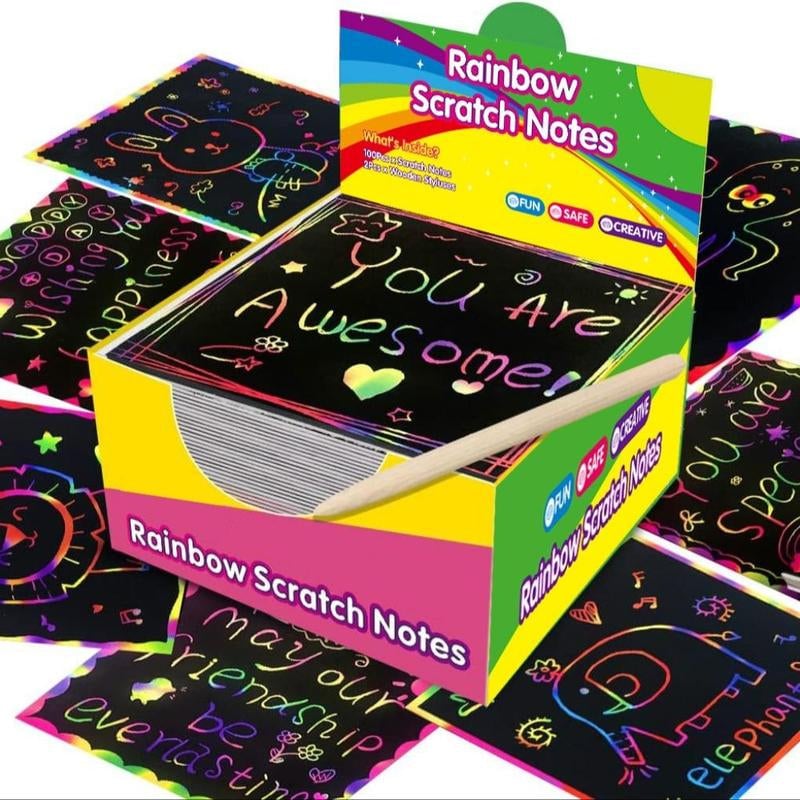 [100 pcs/1 Set]DIY Rainbow Magic Scratch Paper Art Set