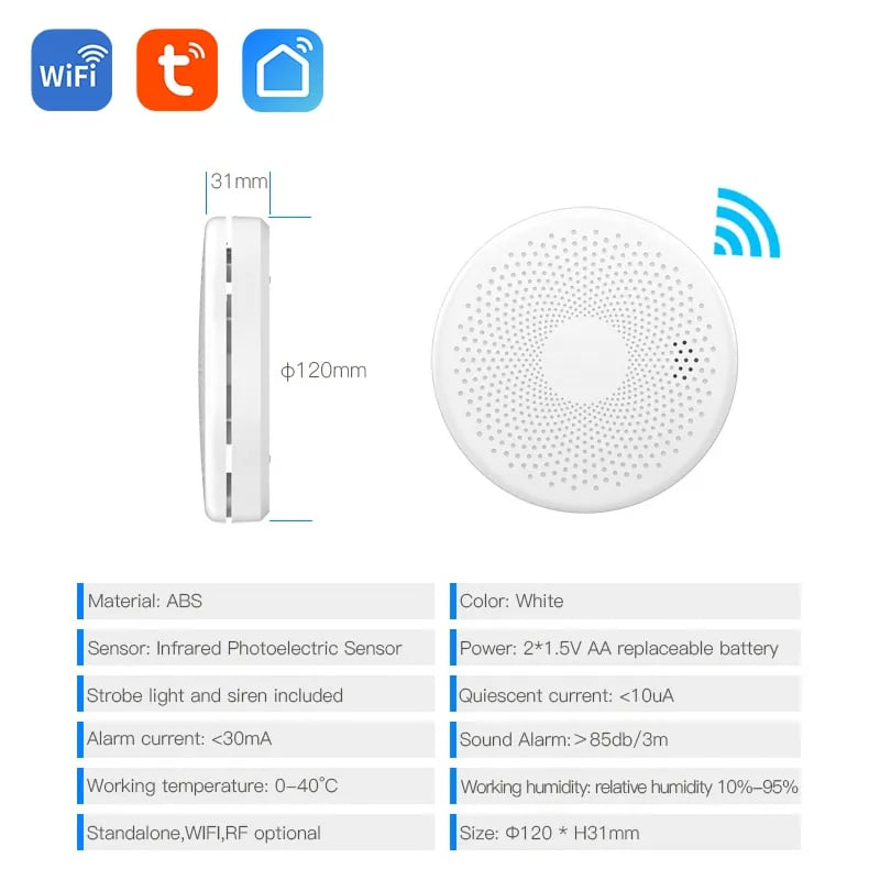 2 in 1 Version WiFi Tuya Smart Co & Smoke Detector