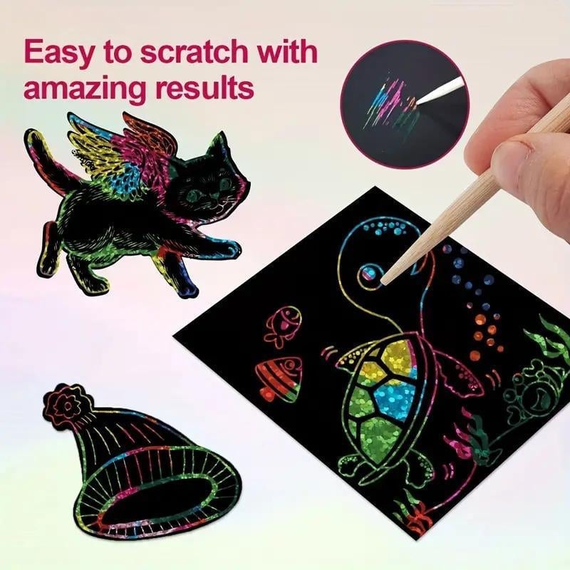 [100 pcs/1 Set]DIY Rainbow Magic Scratch Paper Art Set